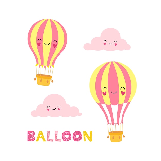 Flying balloons and clouds are smiling