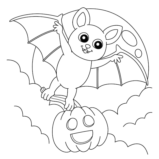 Flying Bat Halloween Coloring Page for Kids