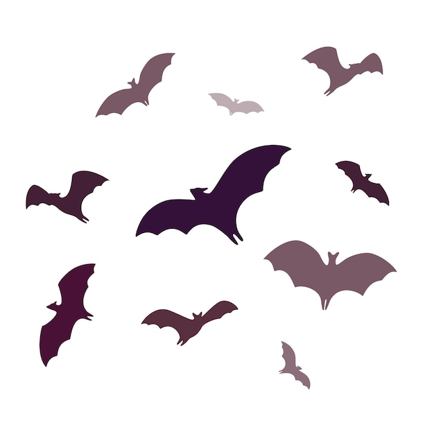 Vector flying bats a group of cartoon cave bats isolated on white background