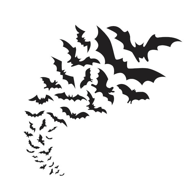 Flying bats group isolated on white background