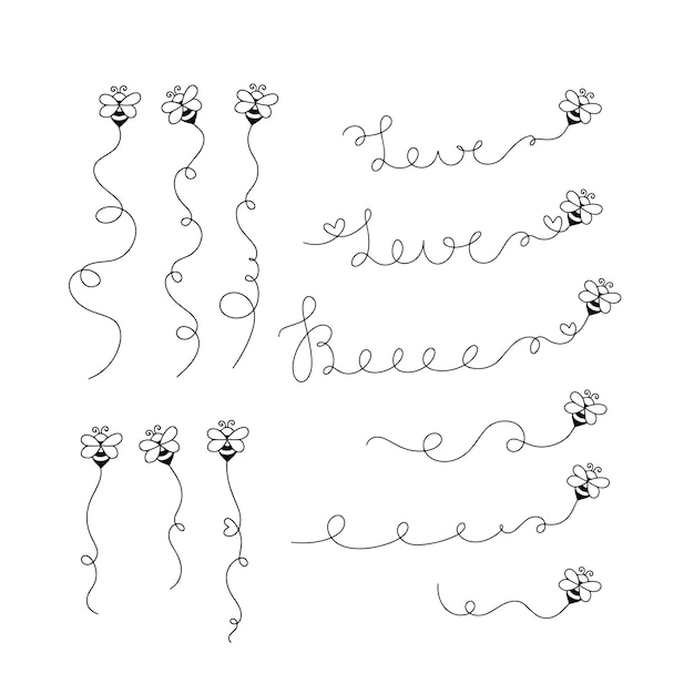 Flying bee vector clipart set Bee trails silhouette designs