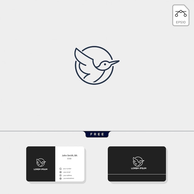 Vector flying bird outline logo template vector illustration and business card design include