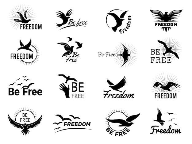 Flying birds logo Stylized symbols of freedom typography badges wording identity business templates recent vector collection