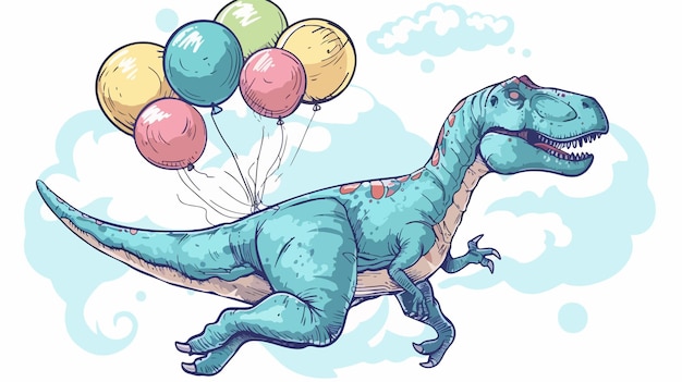 Flying Birthday Dinosaur Vector Illustration Handdraw