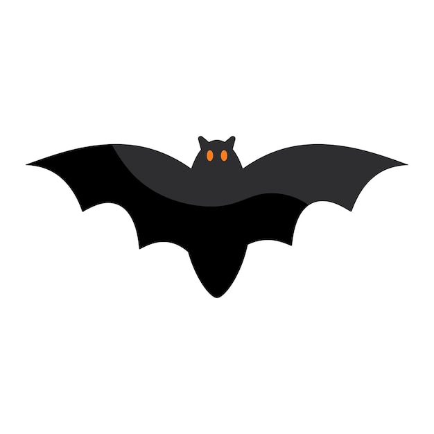 Flying black bat halloween icon element in flat style