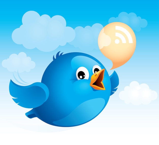 Flying blue bird with RSS talk bubble