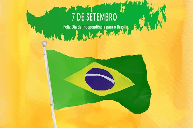 Flying Brazilian flag with yellow background with watercolor premium vector