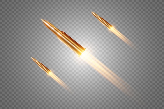 Flying bullet in motion, realistic shot.