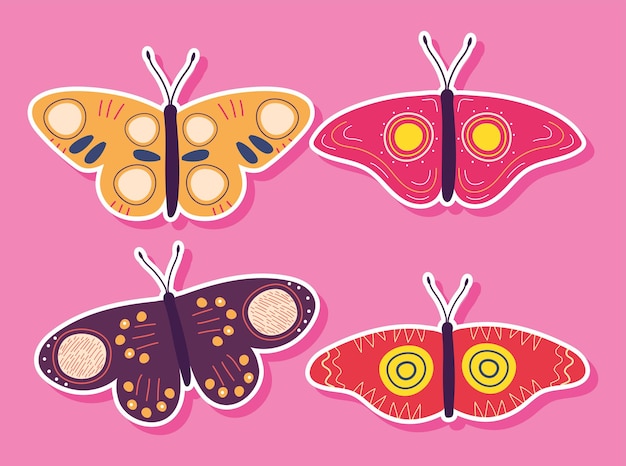 flying butterflies icon set design