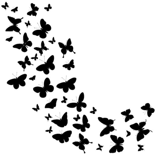 Vector flying butterflies silhouette, on a white background, vector, isolated