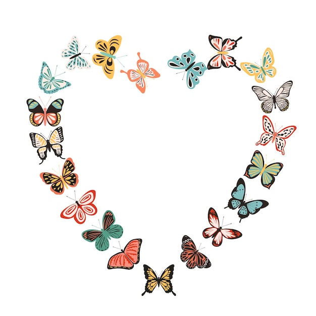 Flying butterflies with a heart on a white background isolated vector