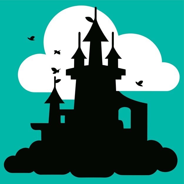 Vector flying castle in the clouds