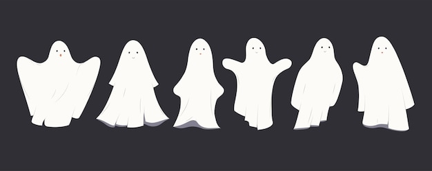 Flying cloth ghosts set Halloween scary spirits funny cute monsters