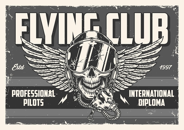 Flying club emblem monochrome vintage