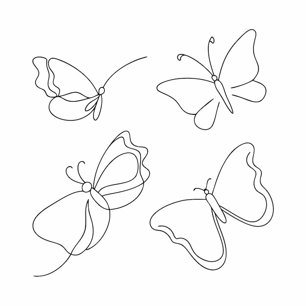 Vector flying continuous one line art 4 pcs set 64