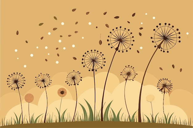 Flying Dandelion Flowers on Beige for Elegant Projects