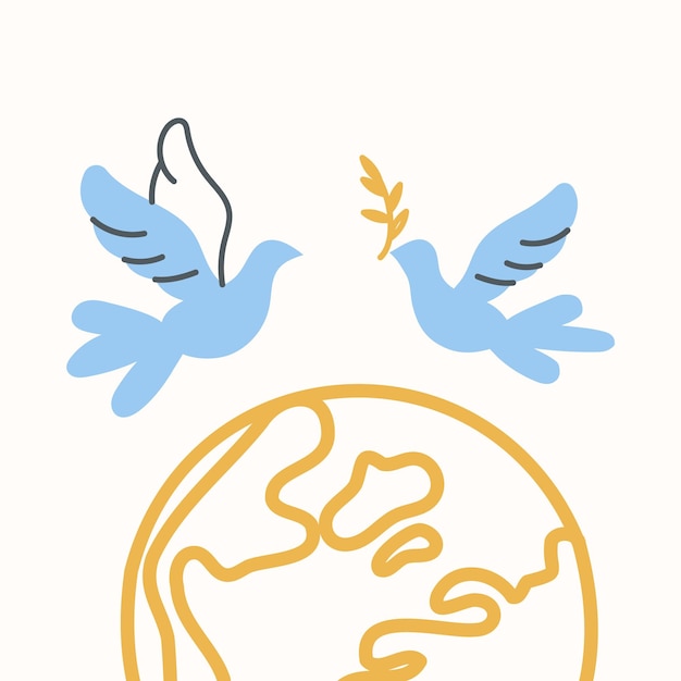 Flying dove and planet earth Minimalistic illustration for International Day of Peace