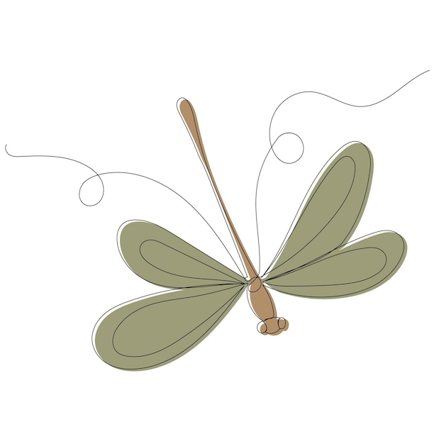 Flying dragonfly one continuous line drawing, isolated, vector