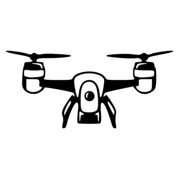 Flying drone monochrome vector illustration