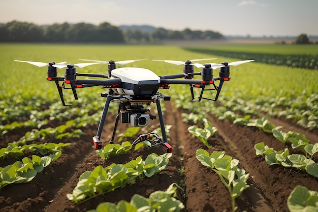 Vector flying drone above the wheat field tobacco farm