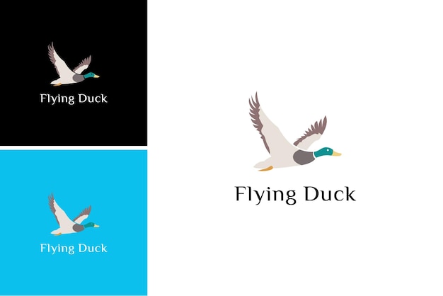 flying duck mallard migration logo design vector