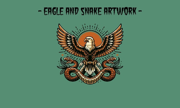 flying eagle and snake vector flat design