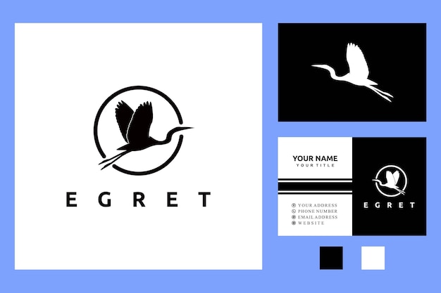 flying egret stork crane heron silhouette in the circle shape logo design