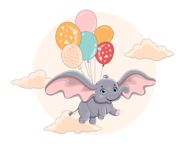 Flying elephant with balloons color