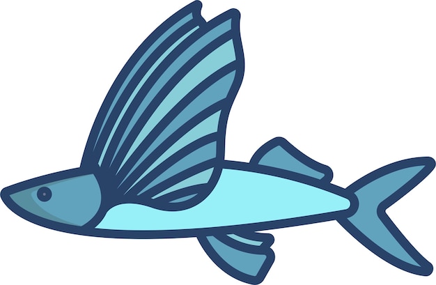 Flying Fishsolid linear color vector illustration