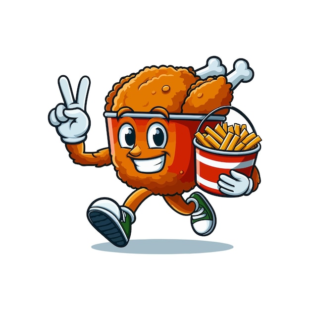 flying fried chicken with bucket cartoon