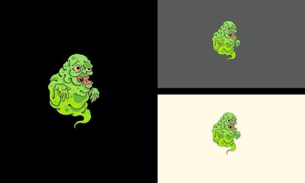 Flying green ghost vector mascot design