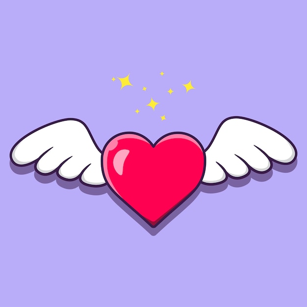 flying heart with wings flat cartoon design