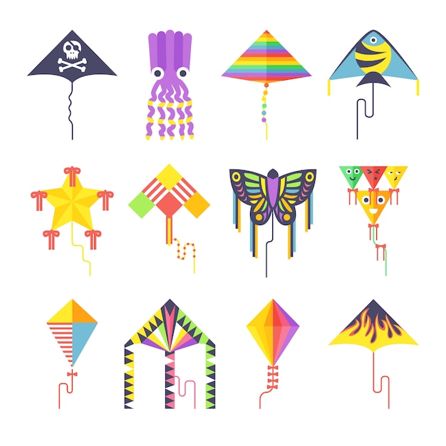 Flying kite vector collection Isolated