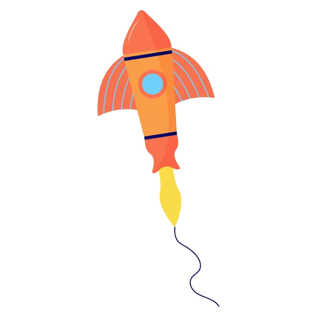 Flying kiteballoon in the shape of rocket on white background Outdoor summer activity toy