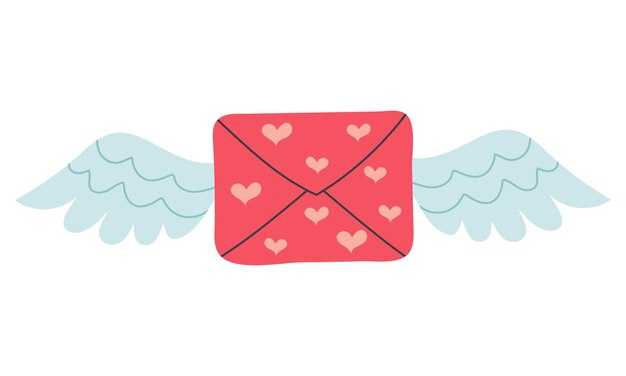 Flying love envelope with wings. Love messages for Valentine's Day. Vector illustration.