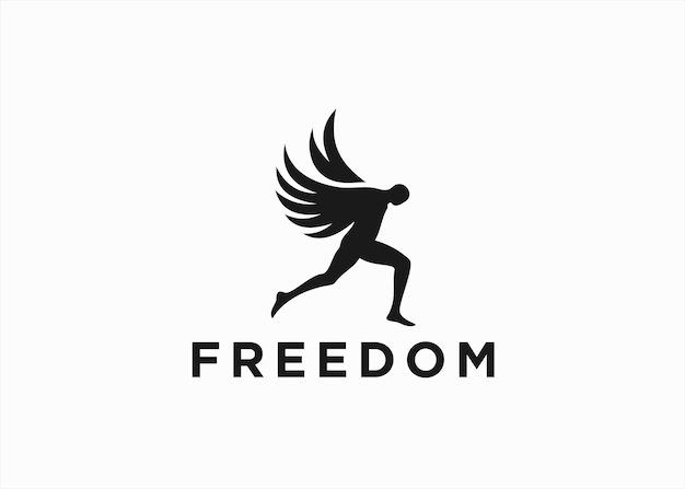 Flying man logo with wings and human silhouette vector illustration