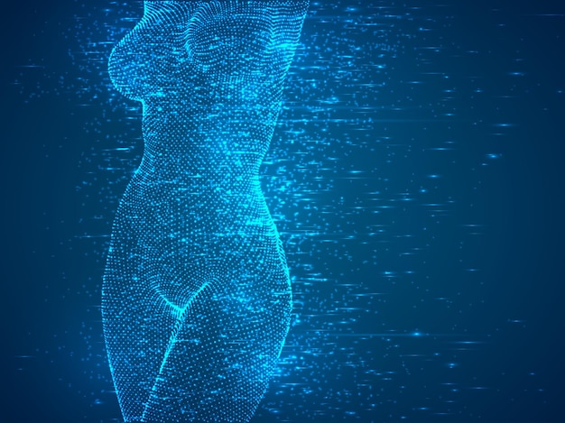 Flying particles a female body made of luminous particles