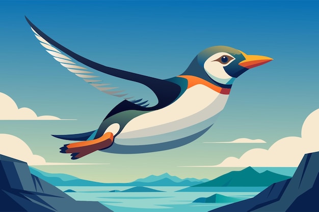 Vector flying penguin vector illustration flat 2