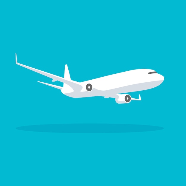 Flying plane in the sky. Airplane illustration in trendy flat style. International transportation.