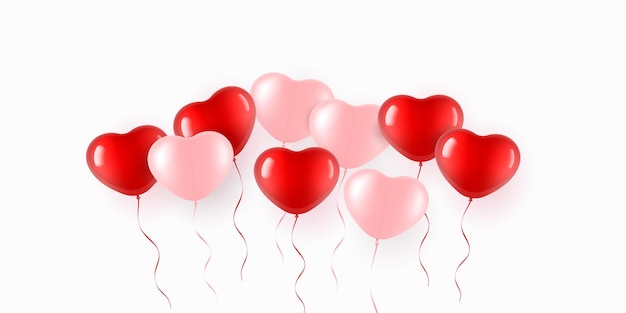 Flying red balloon in heart shape over white