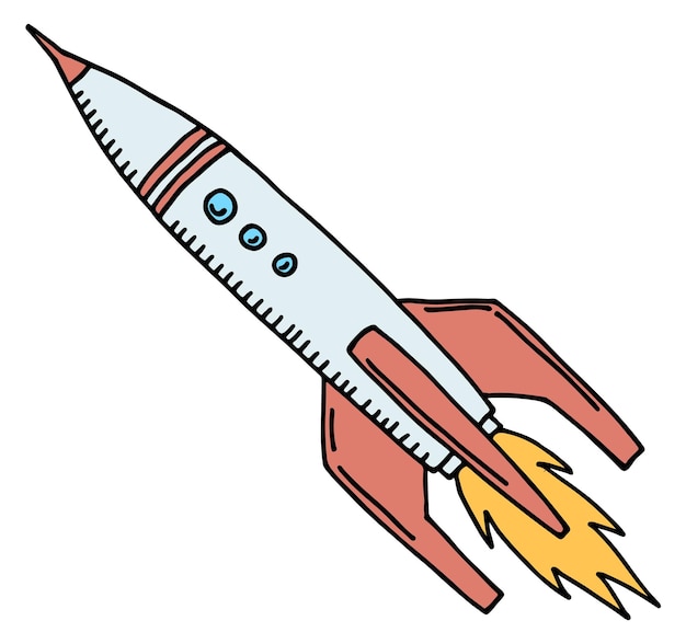 Flying rocket doodle Color space shuttle icon