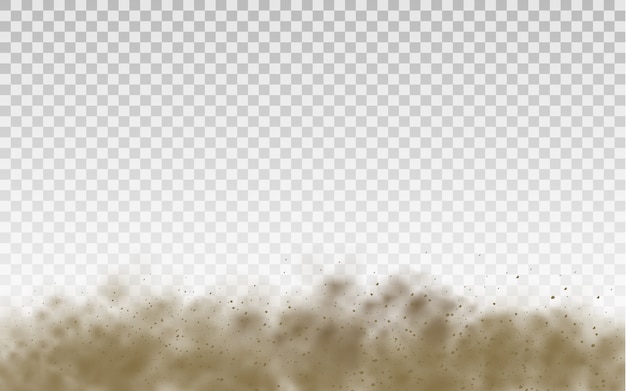 Flying sand. Dust cloud. Brown dusty cloud or dry sand flying with a gust of wind, sandstorm. Brown smoke realistic texture .