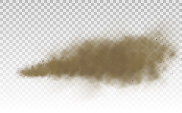 Flying sand. Dust cloud. Brown dusty cloud or dry sand flying with a gust of wind, sandstorm. Brown smoke realistic texture