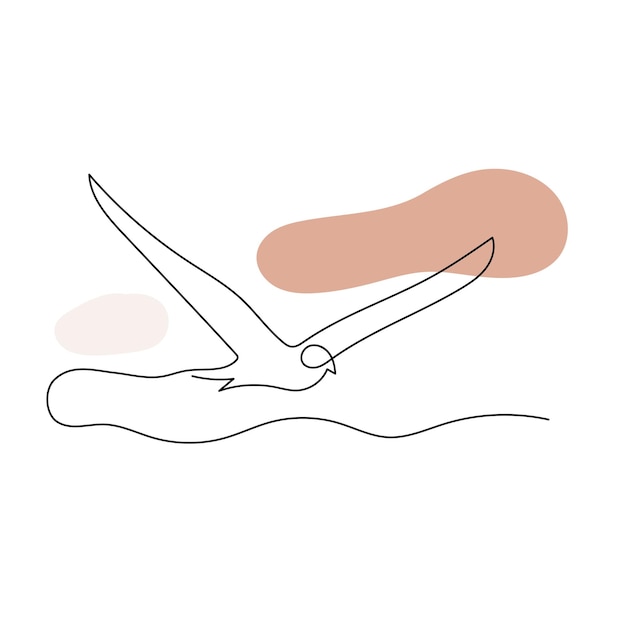 Flying seagull line art. Contour drawing. Minimalism art.