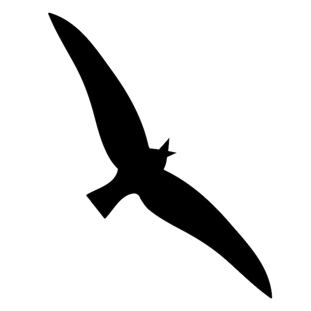 Flying seagull silhouette Vector illustration in monochrome style on white background