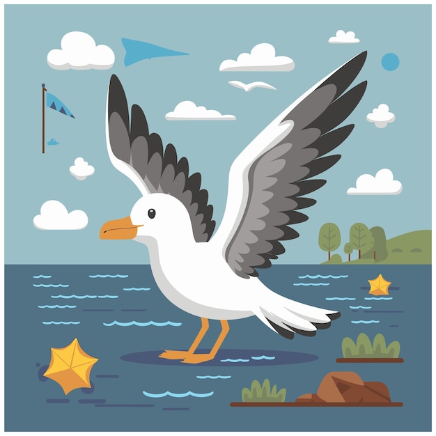 Vector flying seagulls bird isolated on a white background soaring seabird vector illustration in a flat style