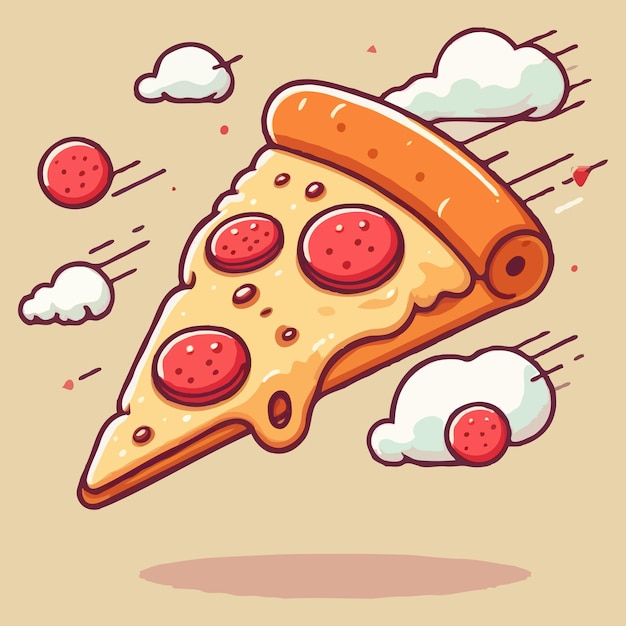 Flying slice of pizza cartoon vector illustration fast food concept isolated vector