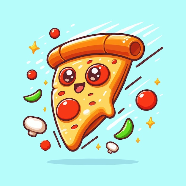 Flying slice of pizza cartoon vector illustration fast food concept isolated vector