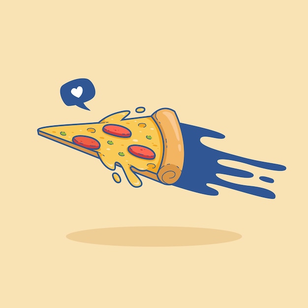 Flying slice of pizza cheese vector illustration of fast food