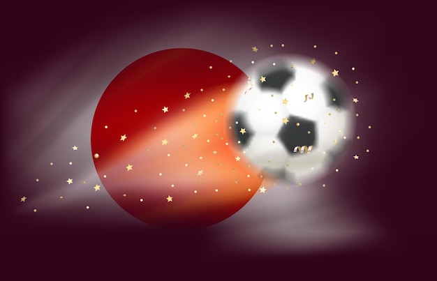 Flying soccer ball with flag of Japan 3d vector illustration